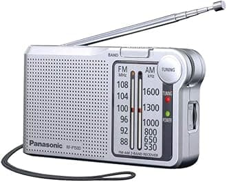 Panasonic RF-P150DEG-S Pocket FM/AM Radio with Digital Tuner, Auto Frequency Control, Large Dial Scale, Fluorescent Pointer, Battery Operated, Silver