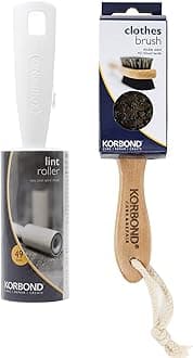 Korbond Clothes Dry Cleaning Total Solution – 1 Double Sided CLOTHES BRUSH & 1 LINT ROLLER (7.4m/49 Sheets) – Suitable for use on All Fabrics – Remove Inground Mud, Dust, Lint and Hair