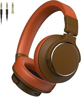 Rumoon Wired Over Ear Headphones, Studio Monitor & Mixing DJ Headphones with 50mm Neodymium Drivers and 1/4 to 3.5mm Jack for Guitar AMP Podcast Piano Keyboard (Black-Red)