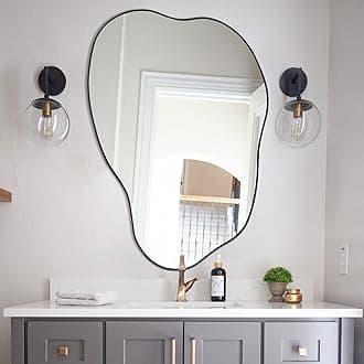 POZINO Asymmetrical Mirror, Black Irregular Mirrors, Cloud Shaped Mirrors, Unique Modern Frameless Mirror for Living Room Bathroom Bedroom Entryway Fireplace,30"x20.5"