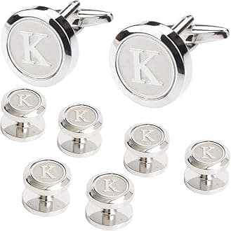 Dannyshi Mens Cufflinks and Studs Tuxedo Shirts Business Wedding Initials Alphabet A-Z Gift Set