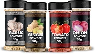 HARIBAS Combo Dry Onion Powder, Garlic Powder, Ginger Powder (Adrak/Sunth) and Tomato Powder 50gm Each | For Cooking & Baking | Gluten Free Seasoning