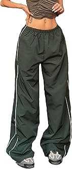 Womens Parachute Pants Y2k Baggy Wide Leg Track Pants Elastic Waist Jogger Sweatpants Hiking Pants Trousers ﻿