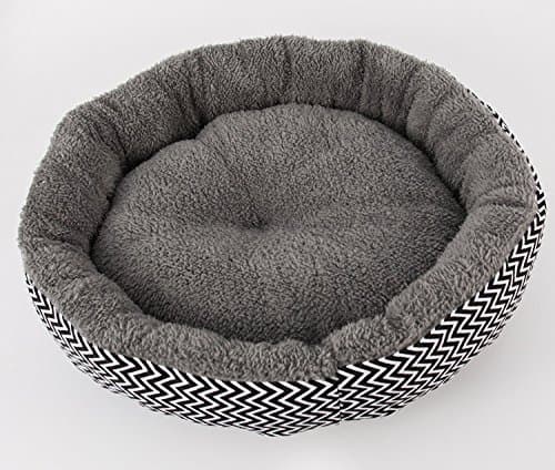 IPETJOY Self Warming Canvas &Plush Pet Round Bed for Cats & Dogs – Premium Organic Cotton with Plush Sherpa Lining | 18” x 18” x 5" inchs