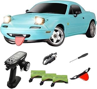 LDRC 1804 Pro RC Drift Car Model with Gyro, 1/18 Scale RWD Full Proportional Control RTR Mini Racing Drift Car for Adult, Alloy Body Shell - 3 Battery