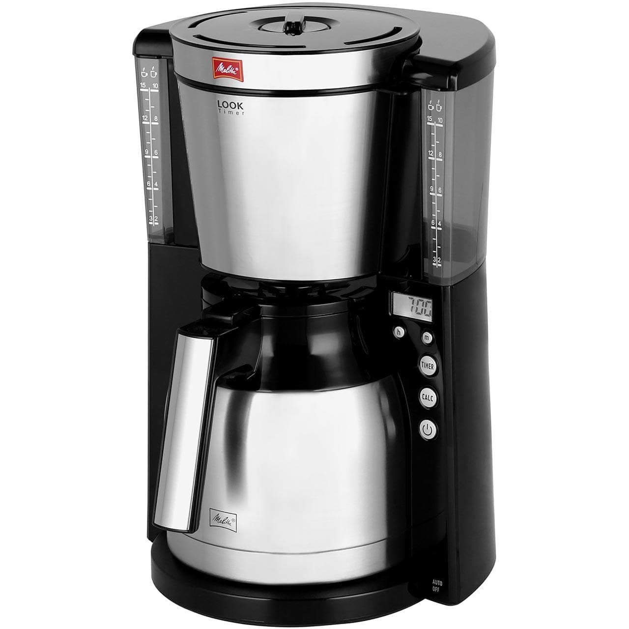 Melitta Filter Coffee Machine with Insulated Jug, Timer Feature, Aroma Selector, Look Therm Timer Model, Black/Brushed Steel, 1011-16, 6738044
