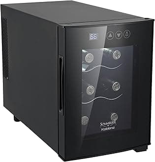 Koblenz 6-Bottle Free Standing Single Zone Fridge and Chiller, Thermoelectric Wine Cooler with Digital Display and Touch Controls, Black, 750 ml Wine Bottles (EVFK-06)
