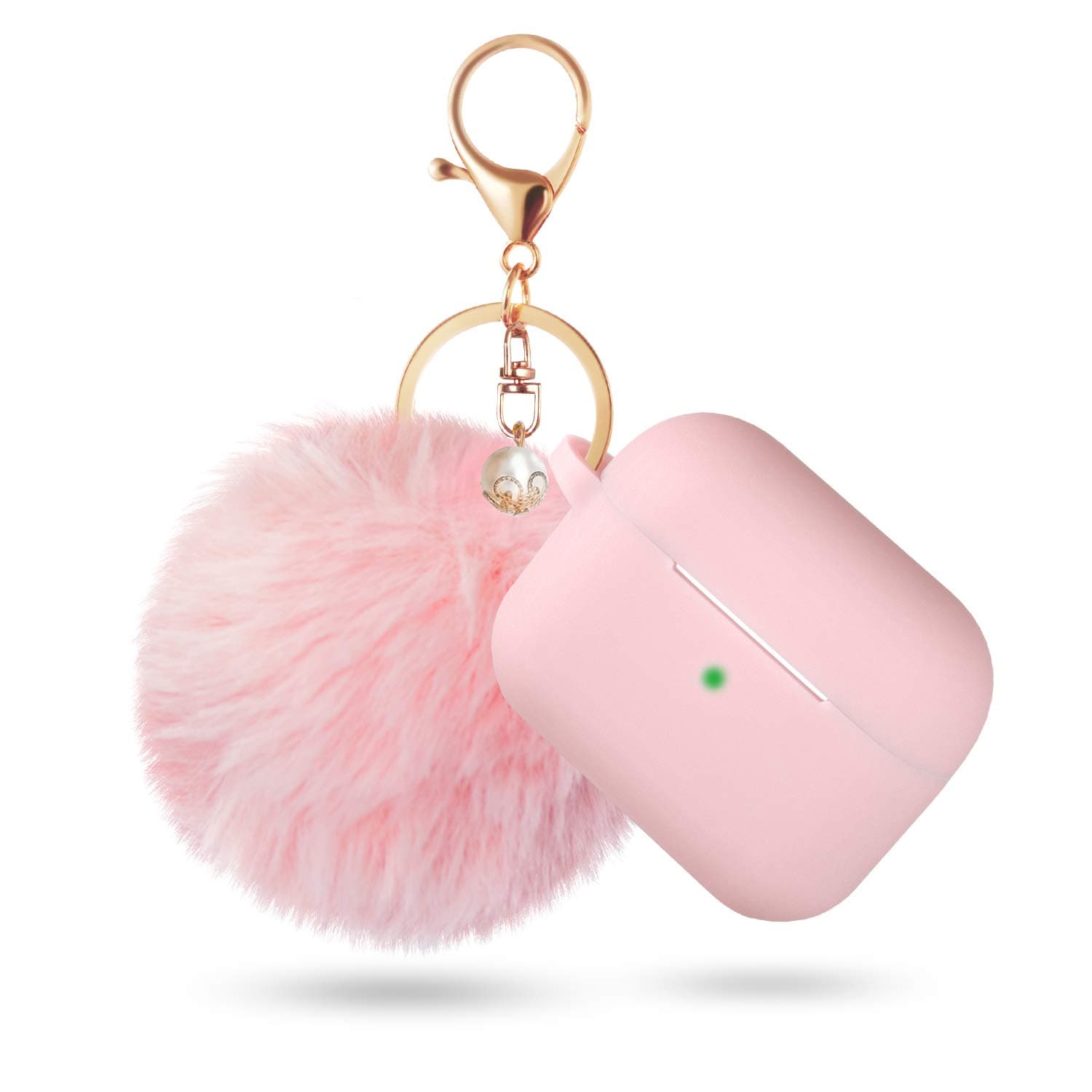 Case for Airpods Pro Case - Cammate Airpod Pro Protective Case Accessories for Apple Airpods Pro 2019 Charging Case with Anti-lost Strap,Fur Ball Keychain,Pink(Front LED Visible)