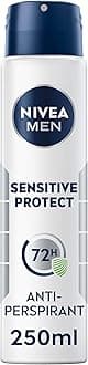 NIVEA Men Sensitive Protect Spray (250ml), Long-Lasting Deodorant Spray for 72H Protection, Gentle Anti-Perspirant for Sensitive Skin -Pack of 6