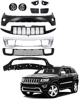 CAREONLINENew 11Pcs Complete Front Bumper Cover Grille Grill with Fog lights Fits for 2014-2016 J-e e-p Grand Cherokee, OE?68143105AC CH1037107 (OL-R426/X83250224)