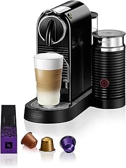 Citiz Coffee Machine with Aeroccino Milk Frother by De'Longhi for Original Coffee Pods, Latte, Cappuccino, Espresso, Starter Capsule Set Included, ENV267.BAE, Black