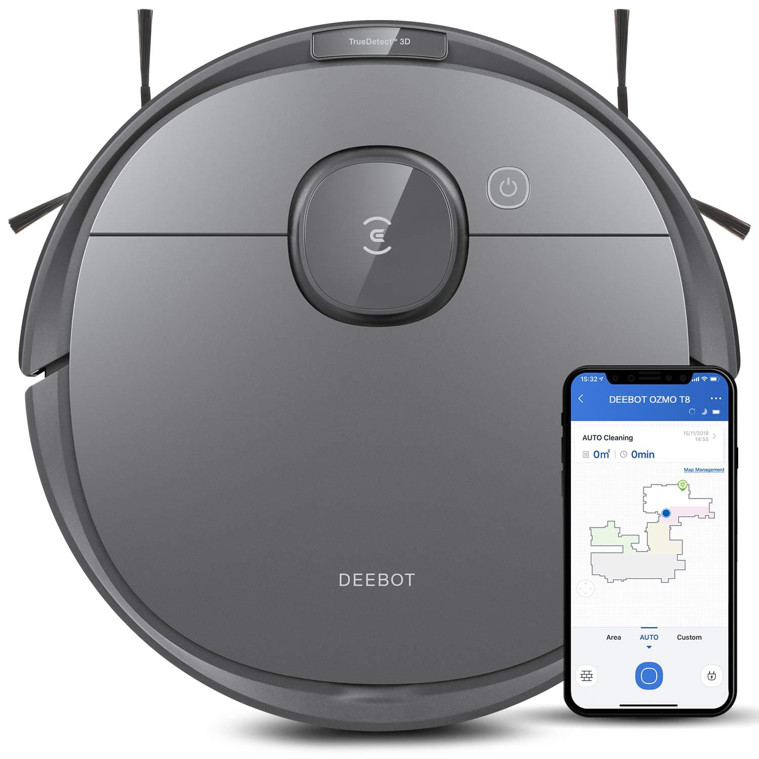 Deebot T8 Robot Vacuum and Mop Cleaner, Precise Laser Navigation, Multi-floor Mapping, Intelligent Object Avoidance, Full-customize clean, No-go and No-mop Zones, Auto-empty Station Compatible