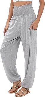 QIANXIZHAN Women's Harem Pants, High Waist Yoga Boho Trousers with Pockets, Grey, Large