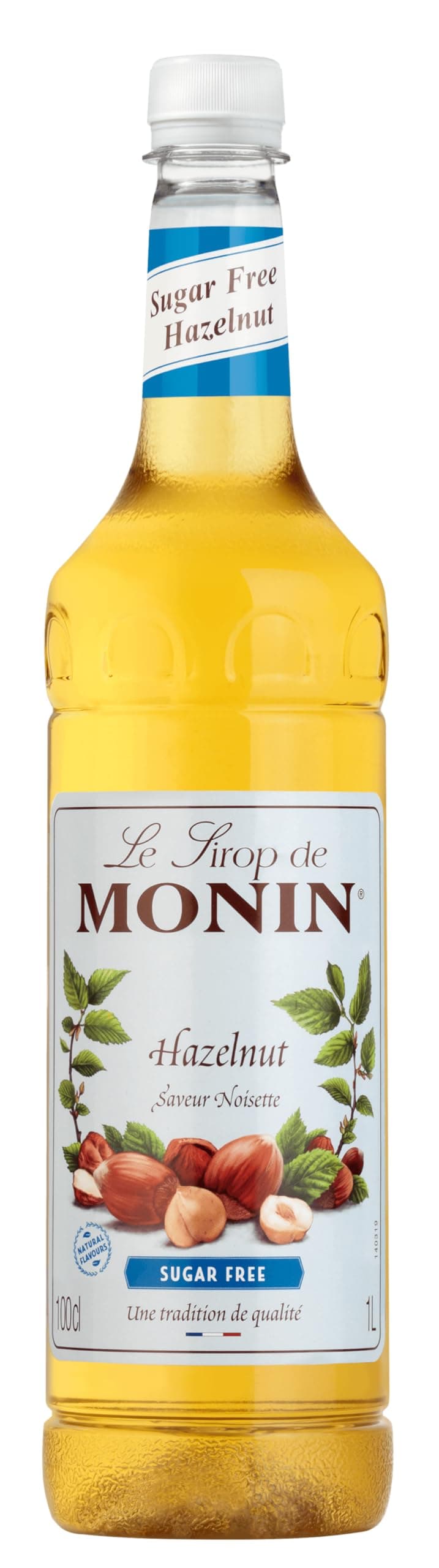 MONIN Premium Hazelnut Sugar Free Syrup 1L for Coffee and Cocktails. Vegan-Friendly, 100% Natural Flavours and Colourings. Sugar-Free Hazelnut Coffee Syrup