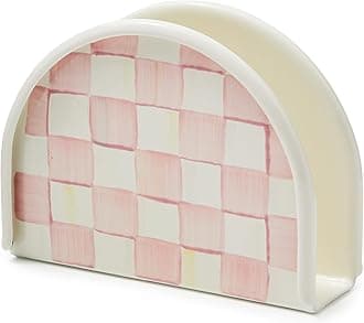 Enamel Napkin Holder, Kitchen Napkin Holder for Table and Countertop, Pink-and-White Rosy Check
