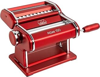 MARCATO Atlas 150 Machine, Made in Italy, Red, Includes Pasta Cutter, Hand Crank, and Instructions