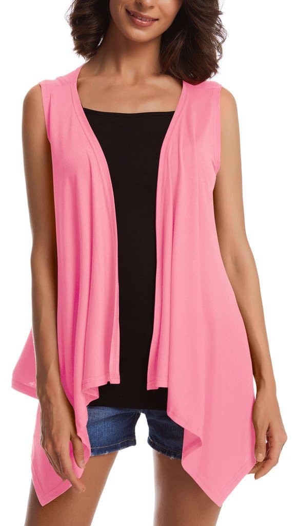 Womens Plus Size Drape Lightweight Sleeveless Open Front Cardigan Vest XXX-Large Pink