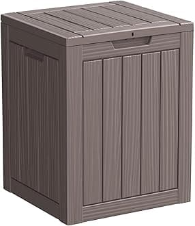 28 Gallon Resin Deck Box, Lockable Package Delivery Box, Waterproof and UV Resistant Outdoor Storage Box for Patio Furniture, Garden Tools Storage -Light Brown