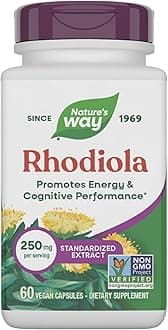 Rhodiola Premium Extract, 250 mg per serving, Supports Energy & Cognitive Performance*, Adaptogenic Herb*, Non-GMO Project Verified, Vegan, Gluten Free, 60 Capsules (Packaging May Vary)