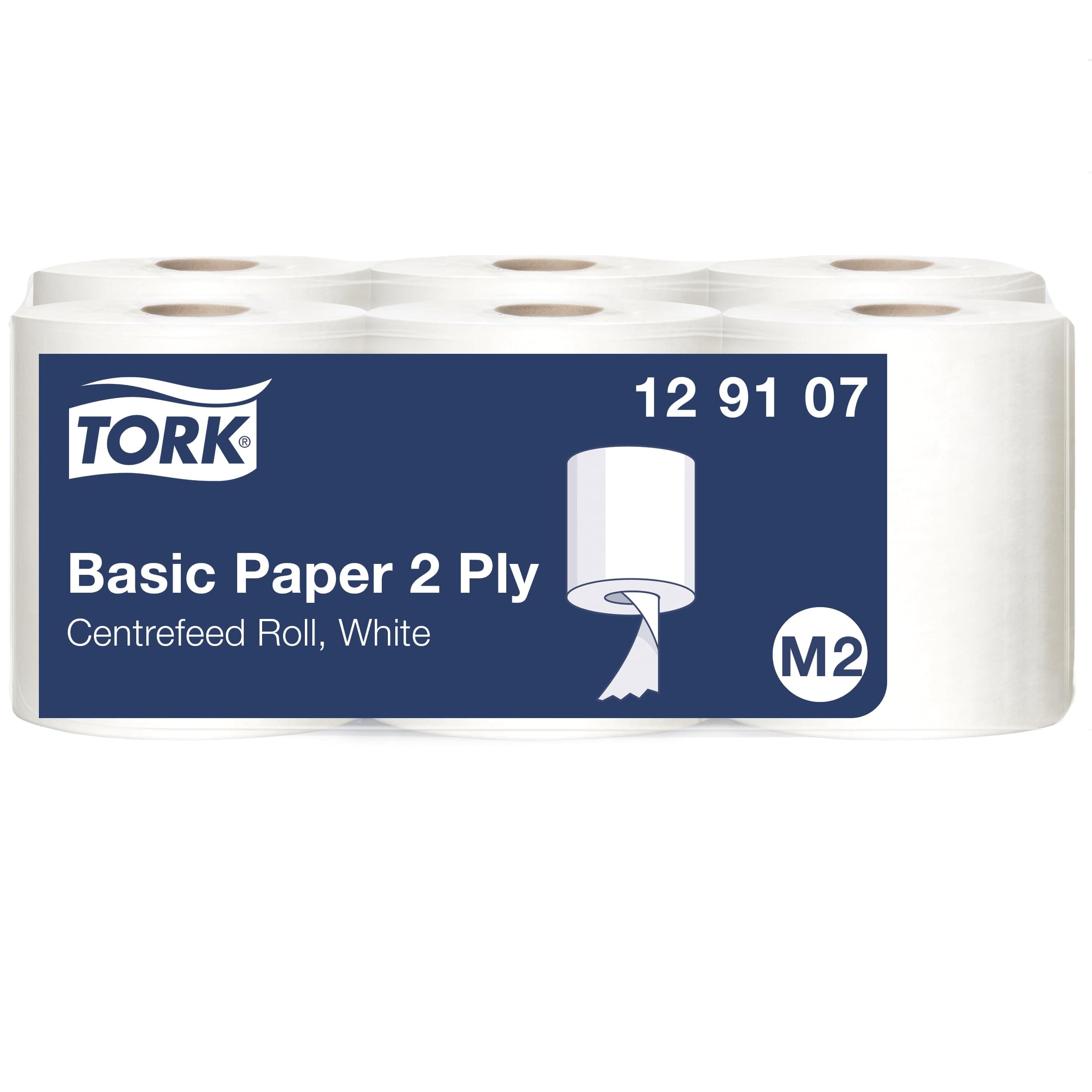 TorkBasic Centrefeed Wiping Paper White M2, Absorbent Paper Towels, 6 x 150m, 129107