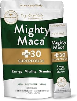 Mighty Maca Plus - Delicious Organic Maca Root Superfoods Greens Keto Detox Drink Powder, All-Natural, Alkaline & Vegan (16 Travel Packs)
