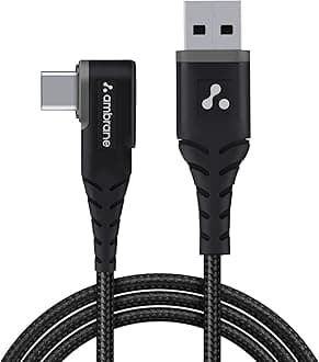 Ambrane Type C Mobile Charging Cable 3A Fast Charging, 1 Meter, L Shaped Braided Cable, 480Mbps Data Transfer for Smartphones, Tablets, Laptops & Other Type C Devices (ABLC10, Black)