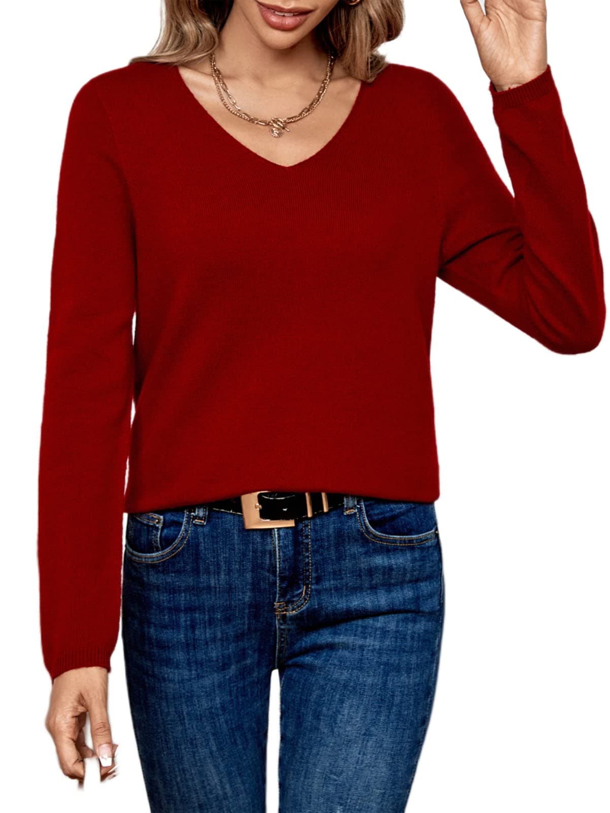 BerthmeerWomen's Wool V Neck Wool Sweater Long Sleeve Pullover Loose Jumper Winter Knitwear
