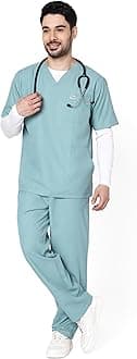 Active Men's 5-Pocket Scrub Suit | Set of Top & Bottom | Half Sleeves | V Neck | Breathable Fabric | Comfortable | Durable | Uniform for Doctors, Nurses and Dentists