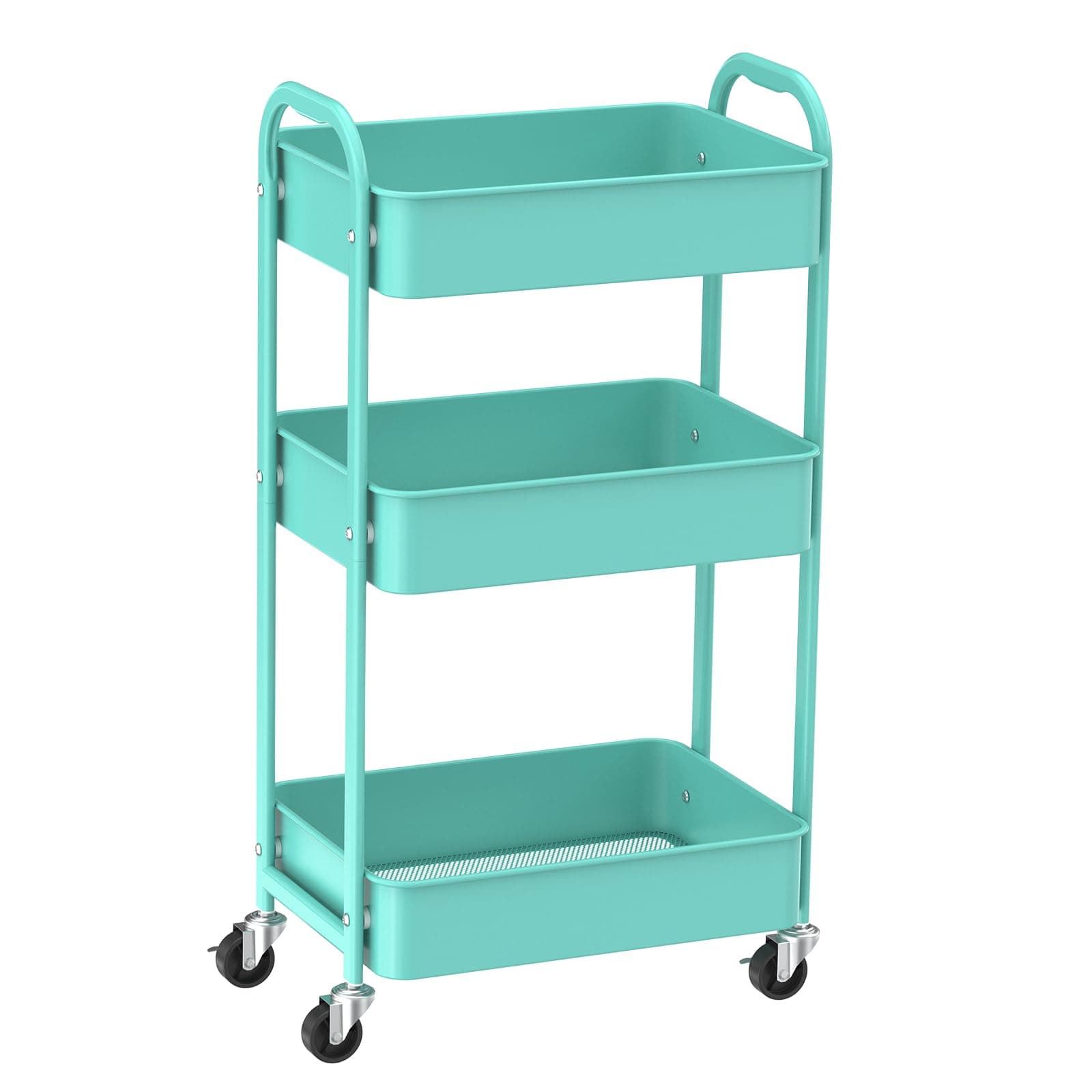 MAX Houser 3-Tier Rolling Utility Cart with Caster Wheels,Easy Assembly, for Kitchen, Bathroom (Turquoise)