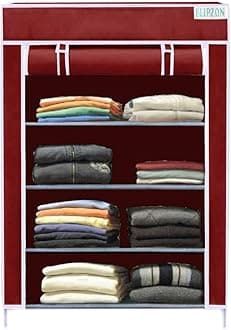 FLIPZON closet, Iron pipes, fabric shelves, burgundy, S
