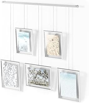 Exhibit Picture Frame Gallery Set, Adjustable Wall Collage Displays Five Photos (Two 4x6 and Three 5x7), Set of 5, White