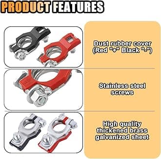 Battery Terminal Connector, Positive and Negative 2 Pair Battery Terminal Adapter Set, Top Post Battery Cable Terminal Connectors with 4 Washers, Fit for SUV Van Motorcycle