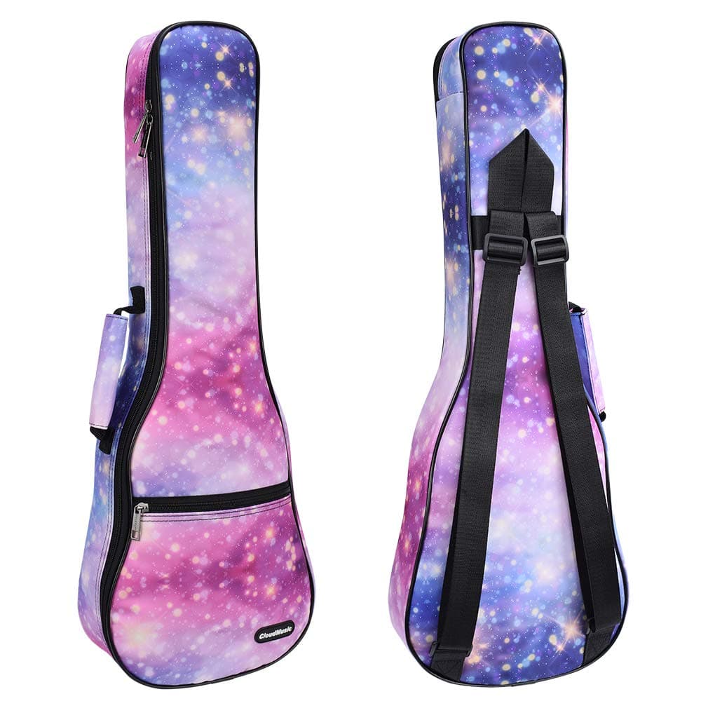 CLOUDMUSIC Ukulele Case Gig Bag Padded Backpack For Soprano 21" Inch(Soprano,Pink Purple Starry Night)