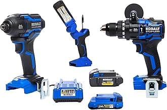 Kobalt XTR 3-Tool 24-Volt Max Brushless Power Tool Combo Kit with Hard Case (Charger Included and 2-Batteries Included)