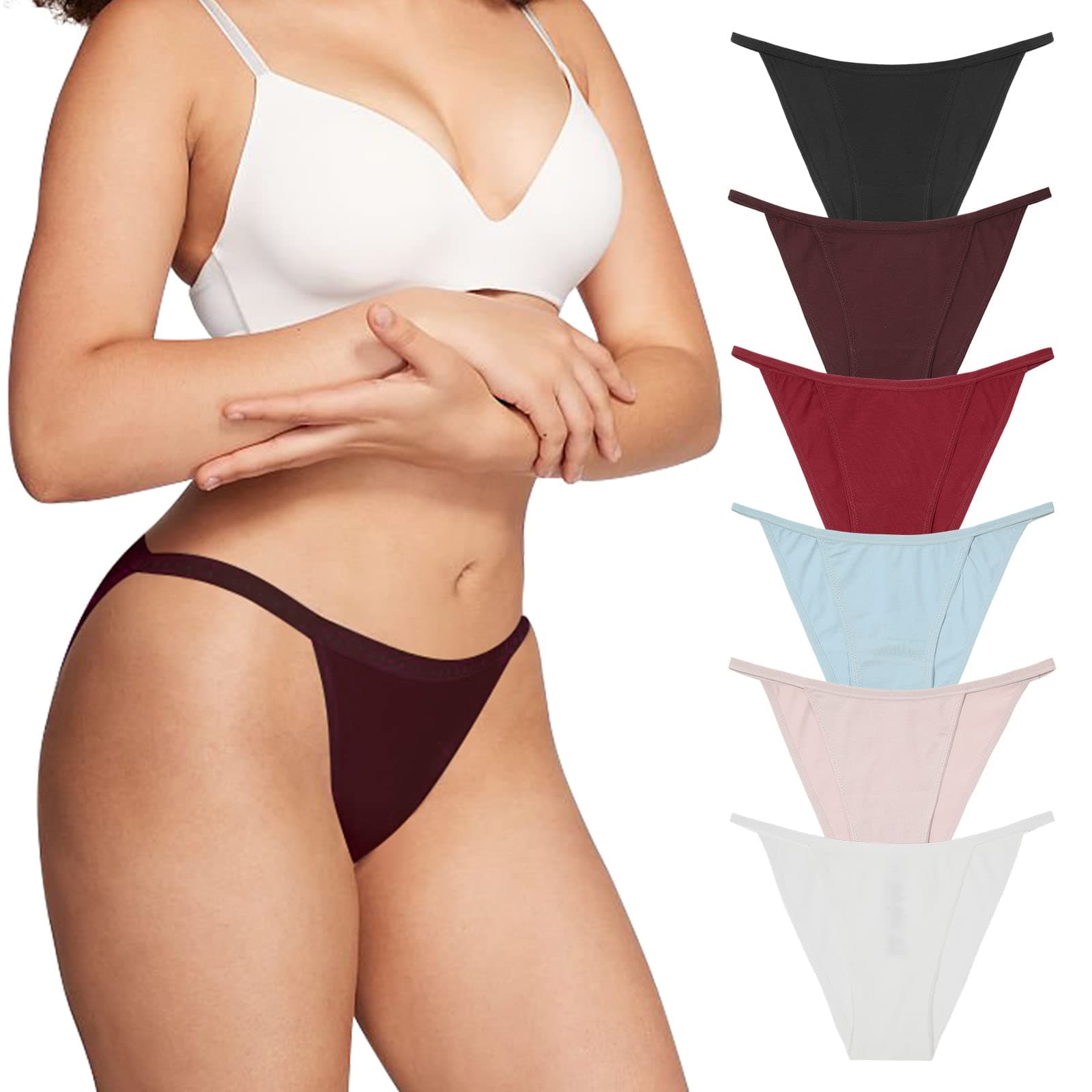 Women's Bikini Panties Cotton Underwear, Plus Size High Cut String Ladies Cheeky Underwear Multipack S-2XL