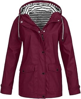 Women's Rain Jacket Large Sizes Waterproof: Windbreaker with Striped Lining Hood Thin Transition Jacket Windproof Plain Functional Outdoor Jacket S - 5XL