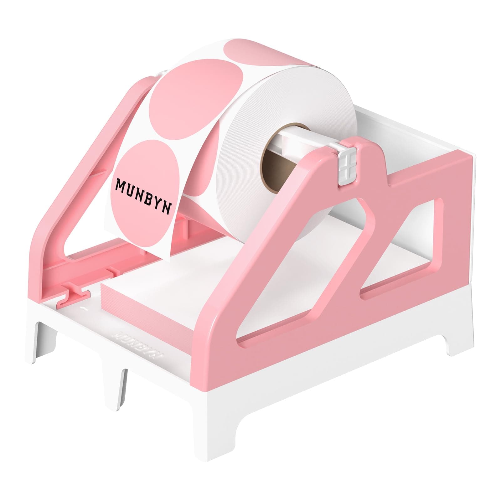 MUNBYN Label Holder for Rolls and Fan-Fold Labels, Thermal Sticker Roll Holder for Desktop Thermal Printer Shipping Supplies Industrial Paper, Pink
