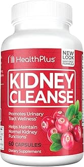 Health Plus Advanced Kidney Cleanse with Cranberry Extract, Turmeric Root and CoQ10, Helps Support Healthy Kidney Function & Urinary Tract Wellness, 60 Capsules