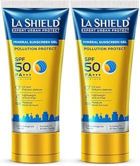 La Shield Pollution Protect SPF 50 Mineral Sunscreen Gel | PA+++ | Lightweight & Oil free | Moisture boost formula | Water resistant| All Skin types |Dermatologist Tested | 50g | Pack of 2