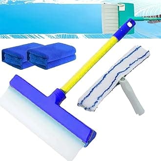 3 in 1 Window Cleaning Scraper aqua blade squeegee & Rotatable Rubber Squeegee and Microfiber Scrubber (Blue)