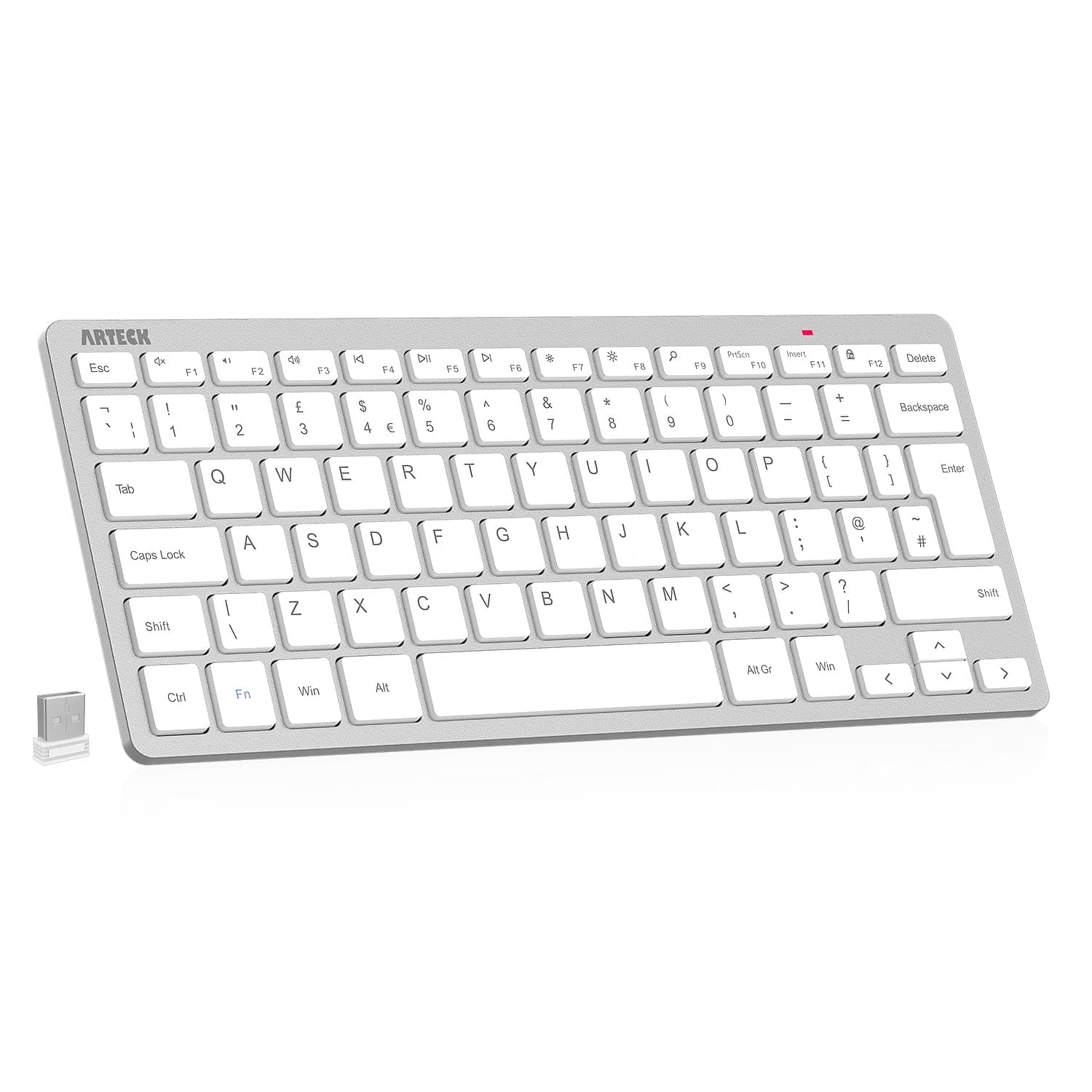 – Arteck 2.4G Wireless Keyboard Ultra Slim and Compact Keyboard with Media Hotkeys for Computer Desktop PC Laptop Surface Smart TV and Windows 11/10/8/7, Silver
