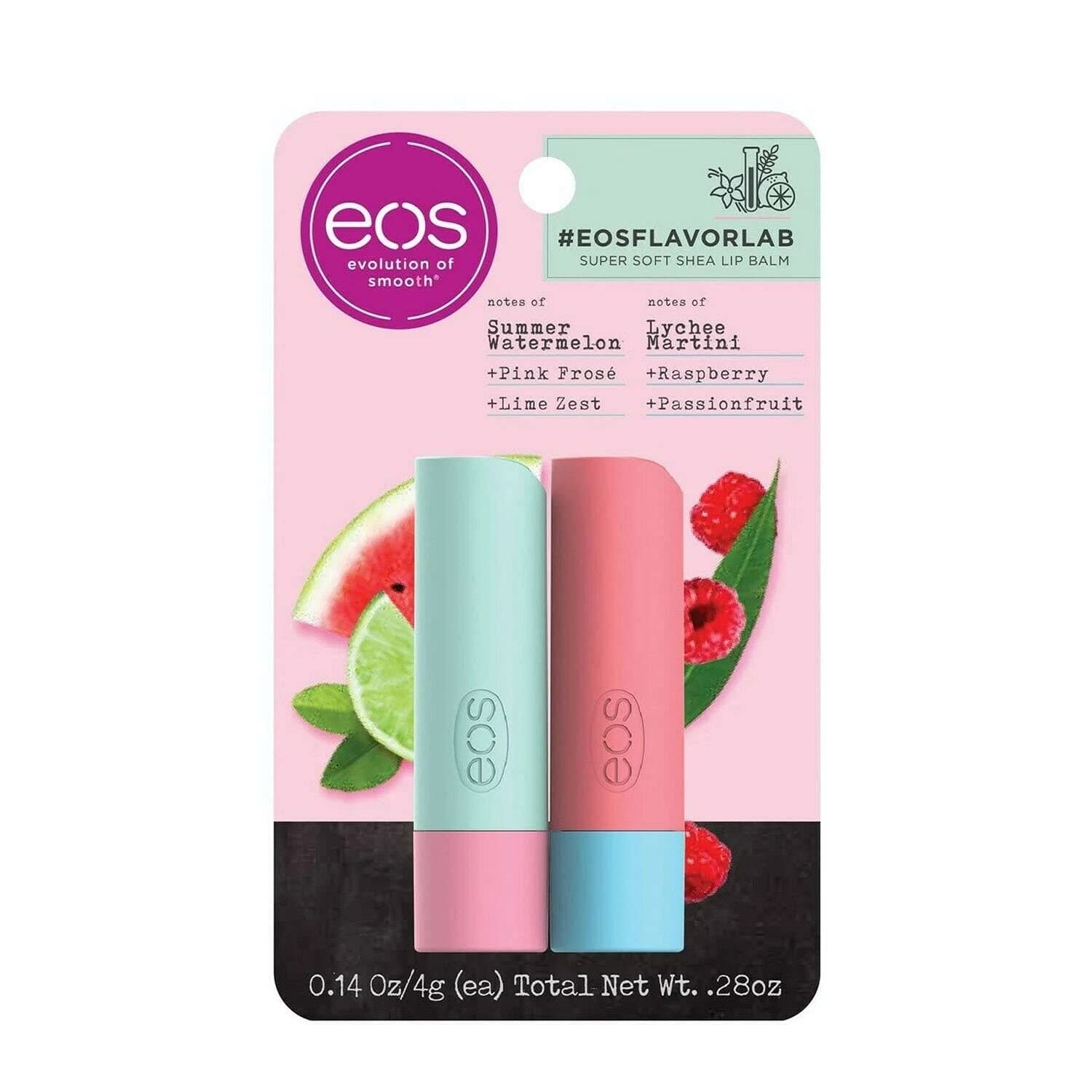 eos Flavor Lab Lip Balm Sticks Watermelon Lime Frose' & Raspberry Lychee