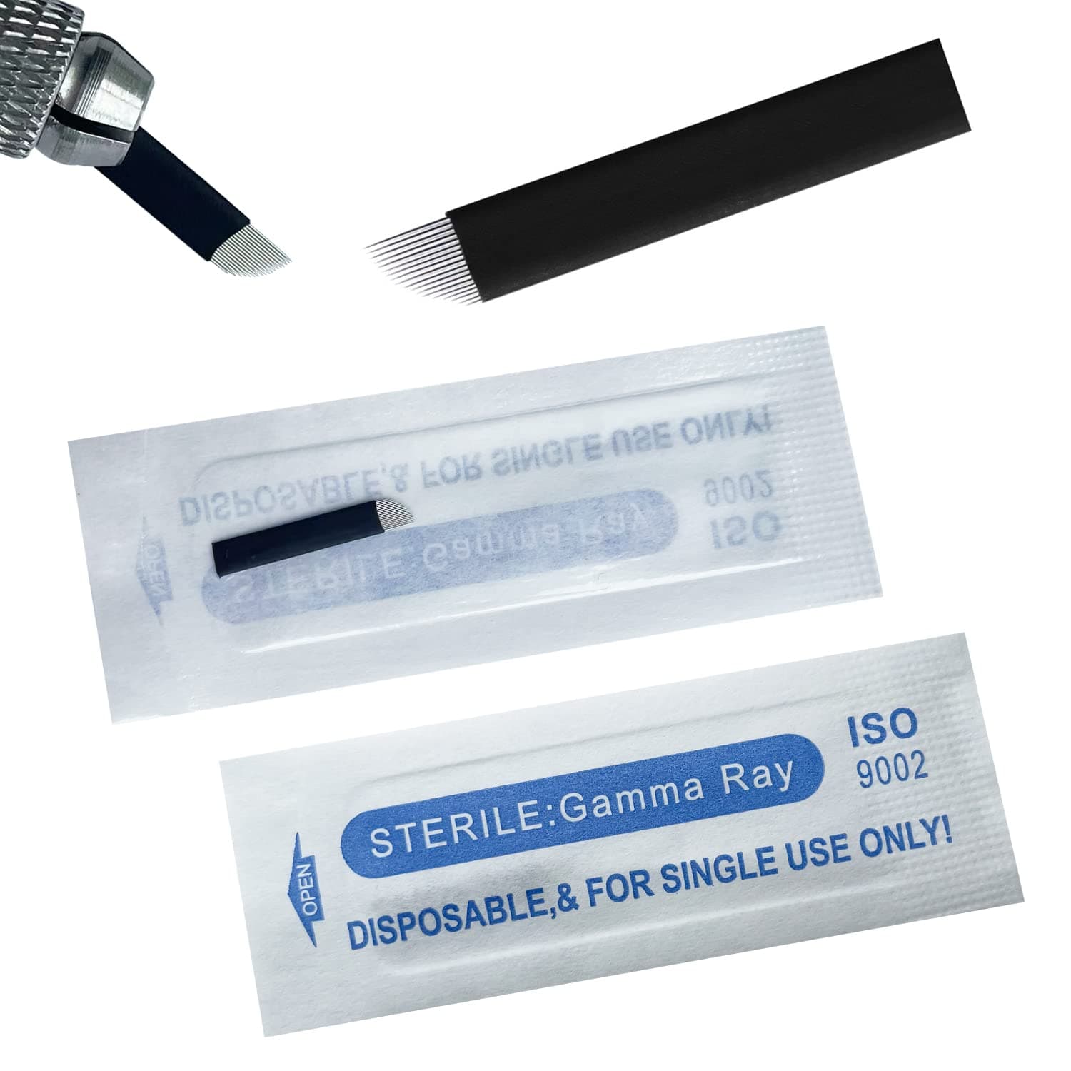 S18 30Pcs Microblading Needles 0.18mm Nano,Permanent Makeup Manual Eyebrow Tattoo Needle Microblading Blades 18 Sloped Needles