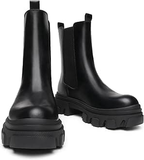 DREAM PAIRS Women's Platform Chelsea Boots Lug Sole Combat Mid Calf Slip On Chunky Ankle Booties