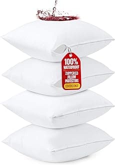 Utopia Bedding Waterproof Throw Pillow Protectors with Zipper European (4 Pack, White), Bed Bug Proof Outdoor Bed Couch Decorative Pillow Encasement Covers