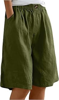 Cotton Linen Shorts for Women Loose Fit Knee Length Bermuda Shorts Casual Wide Leg Elastic Waist Workout Shorts