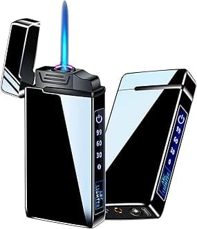 Arc Electric and Refillable Butane Jet Flame Torch Lighter 2 in 1, USB Rechargeable with LED Lighting Windproof for Fire, BBQs, Fireworks, Candle, Camping, Outdoor (Black Ice)