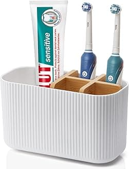 GFWARE White Toothbrush Holder - Bamboo Toothbrush Holders for Bathrooms Electric Toothbrush Holder Organizer Kids Toothbrush Holders for Bathrooms Countertop