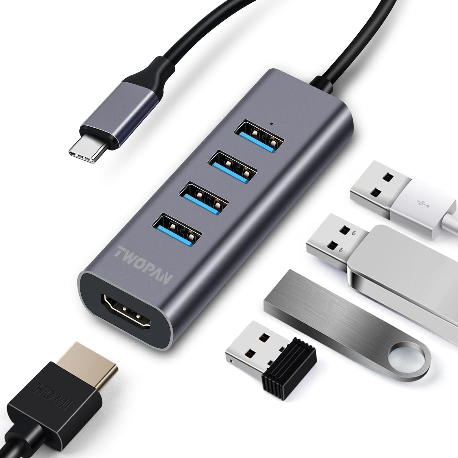 5-in-1 USB C Hub with 4K HDMI & 4 USB 3.0 Ports, Multiport Adapter for MacBook Pro/Air, iMac, iPad, XPS, Pixelbook, ThinkPad, USB-C Laptop & Devices