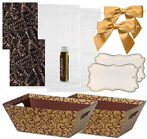 Pursito, Chocolate, Basket Making Kit, Includes, Baskets, Crinkle Paper, Cellophane Bags, Bows, Tags, 2 Sets, Small Basket Kit